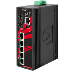 Antaira LMP-0702G-SFP-24-V2 7-Port Industrial Gigabit PoE+ Light Layer 3 Managed Ethernet Switch | w/4*10/100/1000Tx (30W/port) | 1*10/100/1000Tx | and 2*100/1000 SFP Slots; 12~55VDC Power Input; Version 2 Hardware | Blackhawk Supply