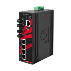 Antaira LMP-0602-ST-M-V2 6-Port Industrial PoE+ Light Layer 3 Managed Ethernet Switch | with 4*10/100Tx (30W/Port) and 2*100Fx Multi-Mode 2Km ST connectors | 48~55VDC Power Input; Version 2 Hardware | Blackhawk Supply