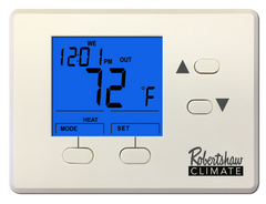 ROBERTSHAW RS1100-72 24v/Millivolt Digital Heat Only Programmable / Non Programmable Single Stage Battery Powered Landlord Low Temp Thermostat With Back Lighting 72F Max Thermostat 2 Wire | Blackhawk Supply