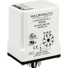 Macromatic PCPU 3-phase monitor relay | 190-500 VAC | 8 pin SPDT 10 amp relay | phase reversal - fixed trip | Blackhawk Supply