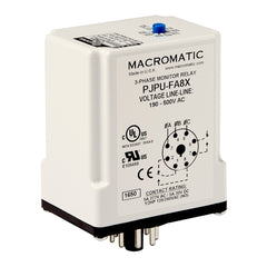 Macromatic PJPU-FA8X 3-phase monitor relay | 190-500 VAC | 8 pin plug-in 5 Amp SPDT and SPNO relay | phase loss | reversal | unbalance (alarm-no trip) | over/under voltage - fixed | Blackhawk Supply