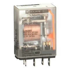 Square D 8501RSD41V53 Plug in relay, Type R, miniature, 1HP at 277VAC, 15A resistive at 120VAC, 5 blade, SPDT, 1NO, 1NC, 24VDC coil | Blackhawk Supply