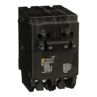 HOMT1515250 | Tandem mini circuit breaker, Homeline, 2 x 1 pole at 15A, 1 x 2 pole at 50A, 120/240 VAC, 10 kA AIR, plug in mount | Square D