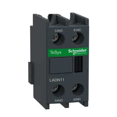 Square D LADN11 TeSys Deca, auxiliary contact block, 1 NO and 1 NC, top mount, screw clamp terminals, for LC1D09 to LC1D150 contactors | Blackhawk Supply