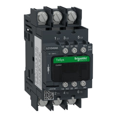 Square D LC1D40A6BD IEC contactor, TeSys Deca, nonreversing, 40A, 30HP at 480VAC, 3 phase, 3 pole, 3 NO, 24VDC coil, open style | Blackhawk Supply