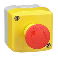 XALK178EH7 | Harmony XALK Complete Control Station, Yellow with 1 Red Mushroom Head Pushbutton, 40mm Turn to Release, 1 NO + 1 NC, NEMA 13/4X | Square D by Schneider Electric