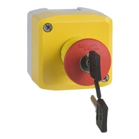 XALK188H7 | Harmony XALK Complete Control Station, Yellow with 1 Red Mushroom Head Pushbutton, 40mm Key Release, 1 NC, NEMA 13/4X | Square D