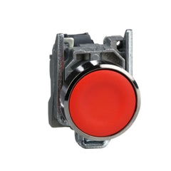 Square D XB4BA42 Harmony Red Flush Complete Pushbutton, 22mm, Spring Return, 1 NC "unmarked" | Blackhawk Supply