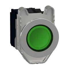 Square D XB4FW33B5 Illuminated push button, Harmony XB4, metal, green flush mounted, 30mm, universal LED, plain lens, 1NO + 1NC, 24V AC/DC | Blackhawk Supply