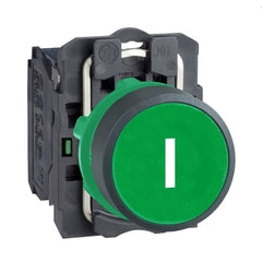 Square D XB5AA3311 Push Button, plastic, flush, green, Dia 22, spring return, marked I, 1 NO | Blackhawk Supply