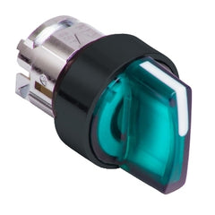Square D ZB4BK15337 Head for illuminated selector switch, Harmony XB4, metal, green handle, 22mm, universal LED, 3 positions, spring return | Blackhawk Supply