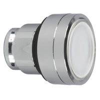 ZB4BA18 | Illuminated push button head, metal, flush, white, Ø22, spring return, integral LED, for insertion legend, unmarked | Square D