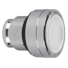 Square D ZB4BA18 Illuminated push button head, metal, flush, white, Ø22, spring return, integral LED, for insertion legend, unmarked | Blackhawk Supply
