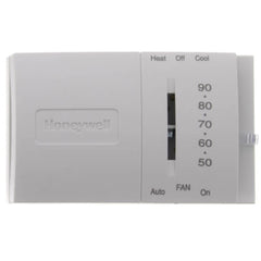 Resideo T8034N1007 HORIZONTAL 1HEAT/1 COOL MECHANICAL THERMOSTAT. TERMINALS: R, RC, G, Y, W, O, B. SCALE: 50-90F. SYSTEM SWITCH: HEAT-OFF-COOL. FAN: ON-AUTO. | Blackhawk Supply
