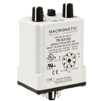 TR-6612U | Delay Interval | 12-125V DC 24-240VAC | 10 amp DPDT | 50ms-100 Hrs | Plug-in | Macromatic