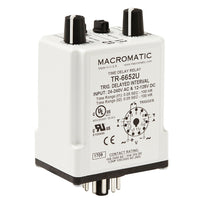 TR-6652U | Triggered Delay Interval | 12-125V DC 24-240VAC | 10 amp DPDT | 50ms-100 Hrs | Plug-in | Macromatic