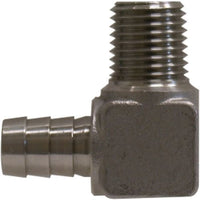 32038SS | 1/4 X 1/8 SS BARB ELBOW, Brass Fittings, Stainless Steel Hose Barbs, SS Barb x MIP Elbow | Midland Metal Mfg.
