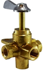 Midland Metal Mfg. 46255 1/4 FIP 4-WAY VALVE WF CLICK, Brass Fittings, Specialty Valves Brass Fittings, With Click 360 Degree 4 Way Valve  | Blackhawk Supply
