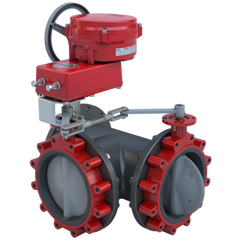 Bray 3LSE-16S32/70-1300 Butterfly Valve | 3 Way | Flow Configuration 2 | 16 Inch | Stainless Disc | 150 PSI | 120 VAC Non-Spring Return Actuator | On-Off Control  | Blackhawk Supply