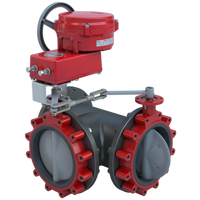 3LNE-16S35/70-1300H | Butterfly Valve | 3 Way | Flow Configuration 5 | 16 Inch | Nylon Coated Disc | 150 PSI | 120 VAC Non-Spring Return Actuator With Heater | On-Off Control | Bray