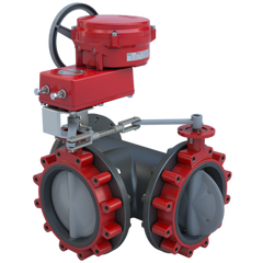 Bray 3LNE-16S35/70-1300SVH Butterfly Valve | 3 Way | Flow Configuration 5 | 16 Inch | Nylon Coated Disc | 150 PSI | 120 VAC Non-Spring Return Actuator With Heater | Modulating Control  | Blackhawk Supply