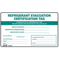 79528 | Certification Tag Refrigerant Evacuation 5PK 7-1/2 x 4-1/2 Inch | Mars Controls