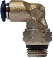 Midland Metal Mfg. 20076N 5/32X10-32 (PI X MIP SWVL ELB NPLTD), Brass Fittings, Nickel Plated Push In Fittings, Swivel Male Elbow  | Blackhawk Supply