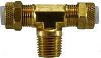 20320 | 1/4X1/4 (POLYFLO X M BRANCH TEE), Brass Fittings, Flareless, Male Branch Tee | Midland Metal Mfg.