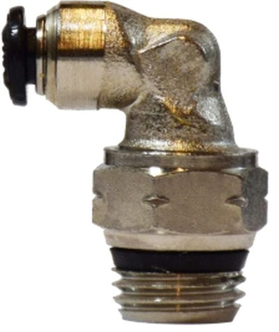 Midland Metal Mfg. 20642N 6MM OD X 1/8 SWVL MALE ELBOW N-PLTD, Brass Fittings, Nickel Plated Push In Fittings, METRIC TUBE SWIVEL MALE ELBOW  | Blackhawk Supply