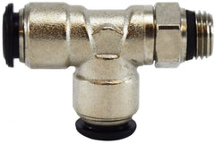 Midland Metal Mfg. 20670N 4MM OD X 1/8 SWVL MALE RUN-T N-PLTD, Brass Fittings, Nickel Plated Push In Fittings, METRIC TUBE SWIVEL MALE RUN TEE  | Blackhawk Supply