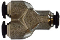 20745N | 5MM P-I UNION Y N-PLTD, Brass Fittings, Nickel Plated Push In Fittings, METRIC UINION Y | Midland Metal Mfg.