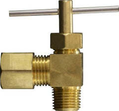 Midland Metal Mfg. 26011 1/4OD X 1/8MIP ANG NV W/26003, Brass Fittings, Captive Sleeve Compression, Captive Sleeve Angle needle Valve  | Blackhawk Supply