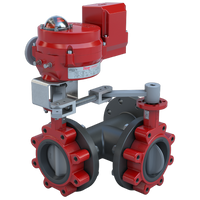 3LNE-04L35/70-24-0081SVH-BBU | Butterfly Valve | 3 Way | Flow Configuration 5 | 4 Inch | Nylon Coated Disc | 50 PSI | 24 VAC /30 VDC Actuator With Heater And Battery Backup Failsafe Return | Modulating Control | Bray