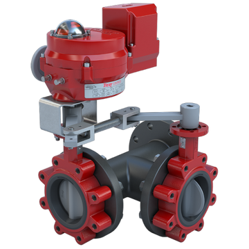 Bray 3LSE-06S34/70-24-0081H-BBU Butterfly Valve | 3 Way | Flow Configuration 4 | 6 Inch | Stainless Disc | 175 PSI | 24 VAC /30 VDC Actuator With Heater And Battery Backup Failsafe Return | On-Off Control  | Blackhawk Supply