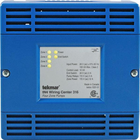 Tekmar 316 tN4 Wiring Center - Four Zone Pumps  | Blackhawk Supply