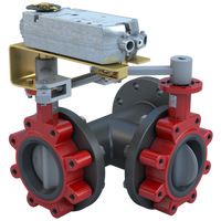 3LNE-03S35/DC24-310-T | Butterfly Valve | 3 Way | Flow Configuration 5 | 3 Inch | Nylon Coated Disc | 175 PSI | 24 VAC Non-Spring Return Actuator | Floating Control | Bray