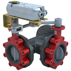 Bray 3LSE-02S35/DCM24-310-A Butterfly Valve | 3 Way | Flow Configuration 5 | 2 Inch | Stainless Disc | 175 PSI | 24 VAC Non-Spring Return Actuator | With Aux. Switch | Modulating Control  | Blackhawk Supply