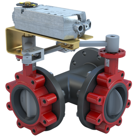 Bray 3LNE-02S30/DCM24-310-A Butterfly Valve | 3 Way | Flow Configuration 10 | 2 Inch | Nylon Coated Disc | 175 PSI | 24 VAC Non-Spring Return Actuator | With Aux. Switch | Modulating Control  | Blackhawk Supply