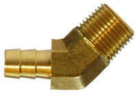 32109 | 1/4 X 1/4 (HB X MIP BS 45 ELBOW), Brass Fittings, Hose Barb, 45 Deg Elbow | Midland Metal Mfg.