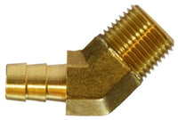 32113 | 3/8 X 3/8 (HB X MIP 45 ELBOW), Brass Fittings, Hose Barb, 45 Deg Elbow | Midland Metal Mfg.