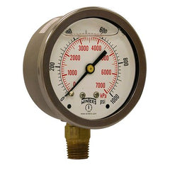 Winters Instruments PFQ809R1 Pressure Gauge 2.5 Inch 1000PSI 1/4 Inch NPT Lower Liquid Filled  | Blackhawk Supply