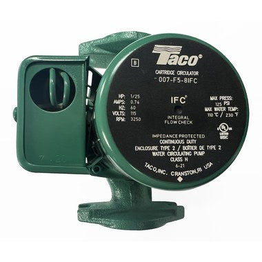 TACO 007-F5-8 IFC Circulator Pump 00 Inline Cartridge Cast Iron Rotated Flange Integral Flow Check 1 Stage 1/25 Horsepower Stainless Steel  | Blackhawk Supply