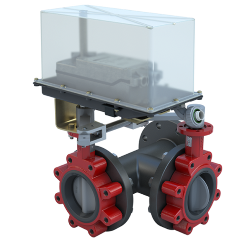 Bray 3LNE-25S33/DS120-180-WS 2.5" 3-Way Lugged Butterfly Valve Resilient | ANSI Class 125/150 | DI body | NDI Disc | CV 185 | Damper & Valve actuator | 120/240 Vac | 177 lb-in | on/off | Spring Return  | Blackhawk Supply