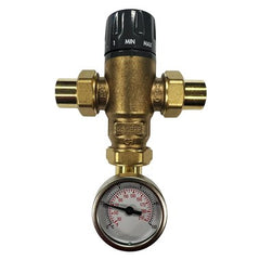 Hydronic Caleffi 521519A Mixing Valve MixCal 521 Adjustable 3-Way Thermostatic with Gauge 3/4 Inch Low Lead Brass Sweat Union 200 Pounds per Square Inch  | Blackhawk Supply