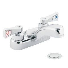 Moen 8216 Lavatory Faucet M-Dura Centerset 4 Inch Spread 2 Lever ADA Chrome 2.2 Gallons per Minute Metal Pop-Up Assembly  | Blackhawk Supply