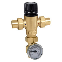 Hydronic Caleffi 521619AC Mixing Valve MixCal 521 Adjustable 3-Way Thermostatic with Gauge and Check Valve 1 Inch Low Lead Brass Sweat Union 200 Pounds per Square Inch  | Blackhawk Supply
