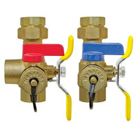 H-44443WPR | Tankless Valve Kit Isolator EXP E2 with 150PSI Pressure Relief Valve 3/4 Inch Threaded Hot & Cold Set of Full Port Forged Brass Ball Valves High-Flow Hose Drains Residential Pressure Relief Valve Adjustable Packing Gland | Webstone