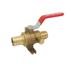 Red White Valve 5009ABDF-1/2" Ball Valve Lead Free Forged Brass 1/2 Inch PEX Barb End 2 Piece with Waste Drain Drop Ear  | Blackhawk Supply