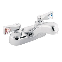 Moen 8210F05 Lavatory Faucet M-Dura Centerset 4 Inch Spread 2 Lever ADA Chrome 0.5 Gallons per Minute Low Arc Less Drain  | Blackhawk Supply