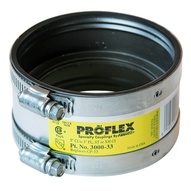 Fernco 3000-33 Coupling Proflex Shielded 3 Inch Cast Iron to Plastic/Steel/E x tra Heavy  | Blackhawk Supply